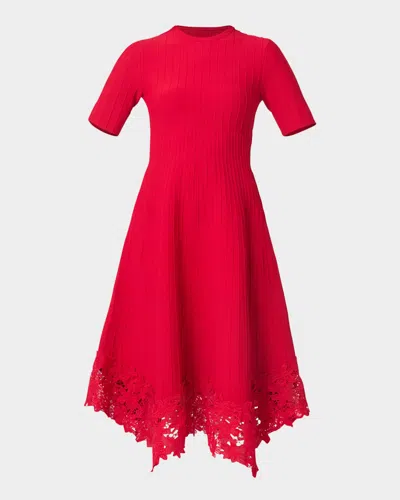Shoshanna Shailene Knit Lace-trim Midi Dress In Red