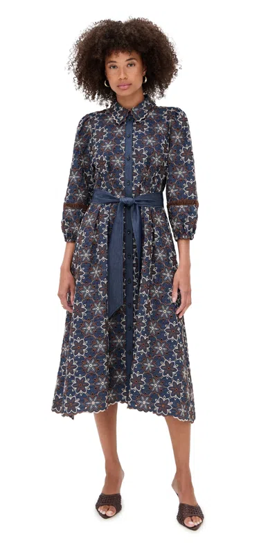 Shoshanna Shania Dress Navy/umber/sand In Blue