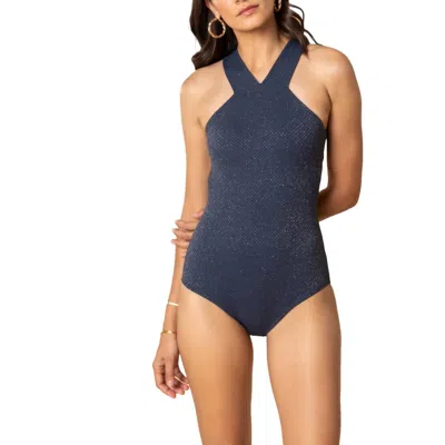 Shoshanna Plisse High Neck One Piece Swimsuit In Jet