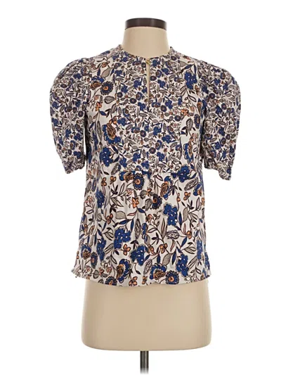 Pre-owned Shoshanna Short Sleeve Blouse In Blue