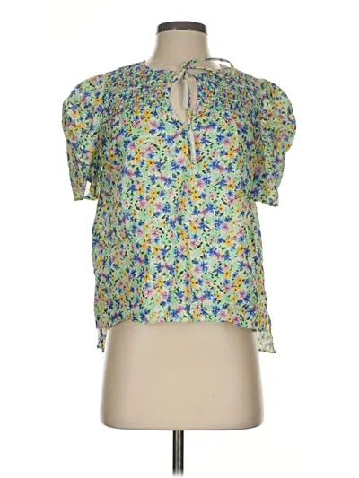 Pre-owned Shoshanna Short Sleeve Blouse In Green