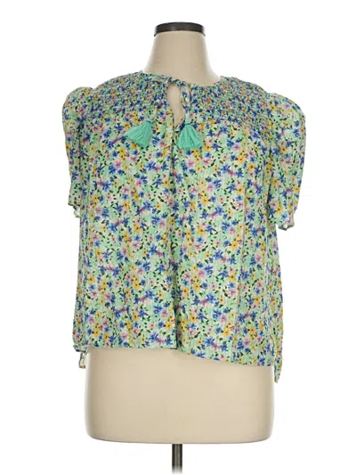 Pre-owned Shoshanna Short Sleeve Blouse In Teal