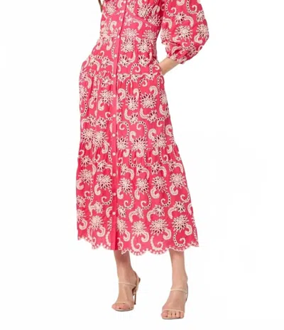 Shoshanna Sicily Midi Dress In Raspberry/ivory In Multi