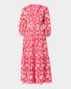 Shoshanna Sicily Tiered Eyelet-embroidered Midi Dress In Raspberryivory