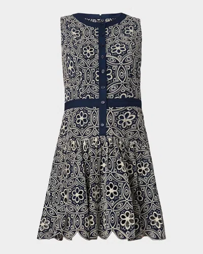 Shoshanna Sierra Floral-embroidered Flounce Mini Dress In Blue