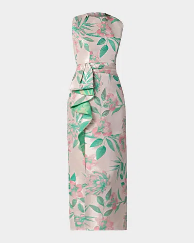 Shoshanna Midnight Blushing Meadow Floral Jacquard Silvia Dress In Multi