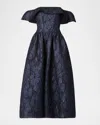 Shoshanna Solana Off-shoulder Ruffle Jacquard Maxi Dress In Blue