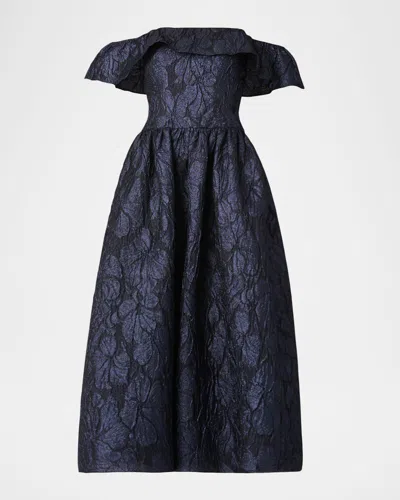 Shoshanna Solana Off-shoulder Ruffle Jacquard Maxi Dress In Blue