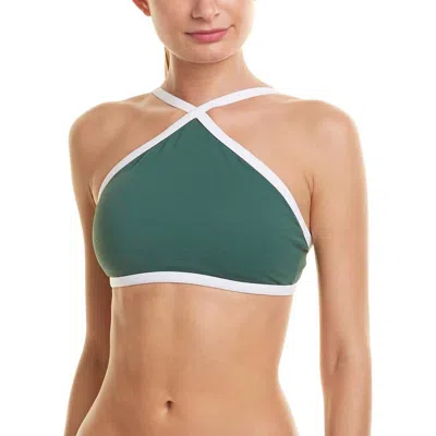 Shoshanna Solid Palm Crossover Halter Bikini Top In Palm Green