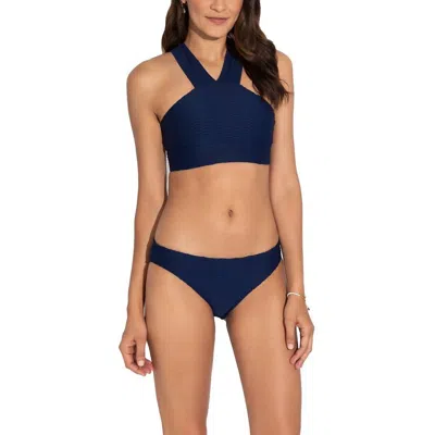 Shoshanna Solid Textured Classic Bikini Bottom In Navy In Blue