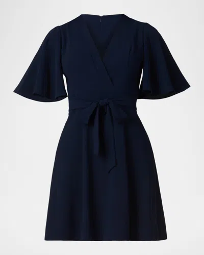 Shoshanna Sophie Flutter-sleeve Crepe Mini Dress In Blue