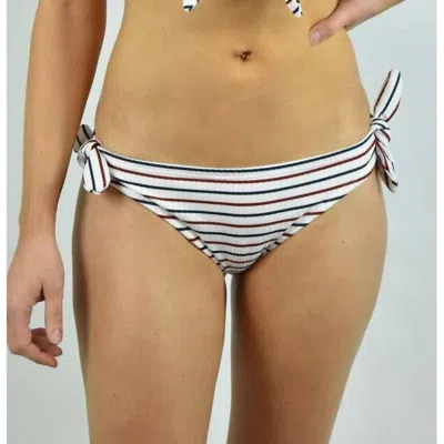 Shoshanna Sport Stripe Rib Bow Bikini Bottom In White Multi