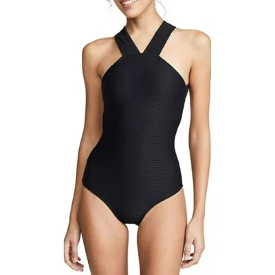 Shoshanna Standard Tide High Neck One Piece Swimsuit In Black In Blue