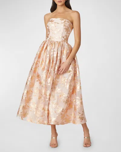 Shoshanna Strapless Floral Jacquard Midi Dress In Blushgold