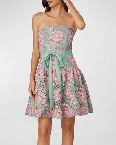 Shoshanna Strapless Floral Lace Mini Dress In Pastel Multi