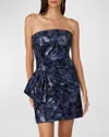 Shoshanna Strapless Sequin Denim Mini Dress In Multi