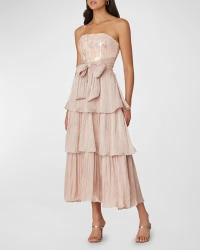 Shoshanna Strapless Tiered Sequin Midi Dress In Multi