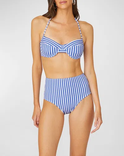 Shoshanna Women's Striped High-waisted Bikini Bottom In Sea Blue Optic