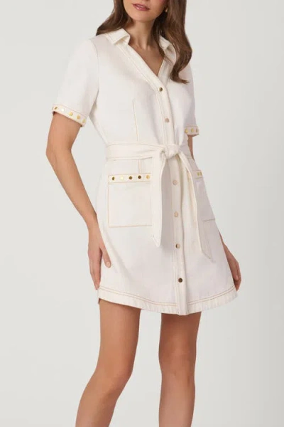 Shoshanna Studded Denim Laurie Dress In White