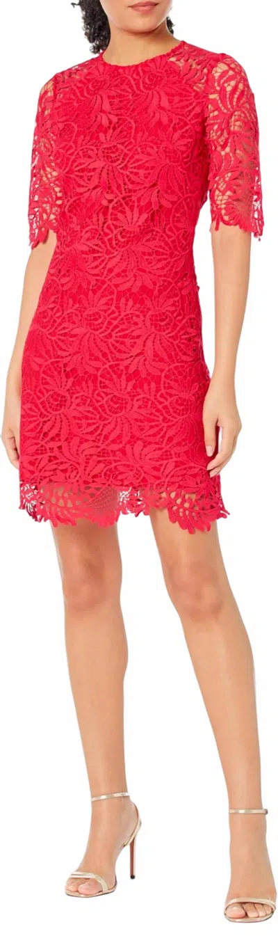 Shoshanna Taryn Elbow-sleeve A-line Lace Mini Dress In Pink