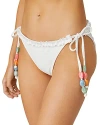 SHOSHANNA TEXTURED RUFFLE TRIM STRING BIKINI BOTTOM