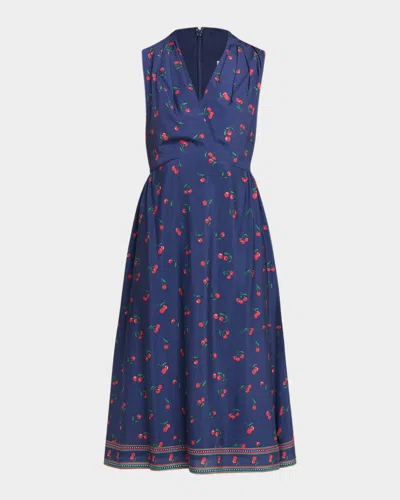 Shoshanna Thorton Cherry-print Crepe De Chine Midi Dress In Blue