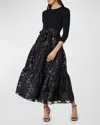 Shoshanna Tiered Floral Jacquard Midi Dress In Jet