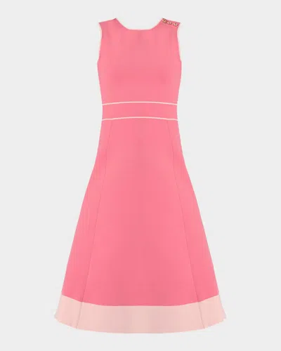 Shoshanna Tiffany Button-shoulder A-line Midi Dress In Pink