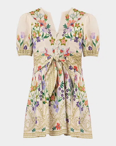 Shoshanna Tinsley Floral-print Stretch Cotton Mini Dress In Brown