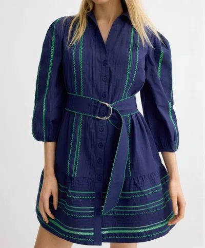Shoshanna Towns Mini Shirtdress In Navy/green In Blue