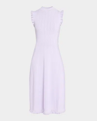 Shoshanna Tucker Ruffle-trim Pointelle Knit Midi Dress In White