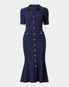Shoshanna Tulip Rib Knit Button-down Midi Dress In Blue