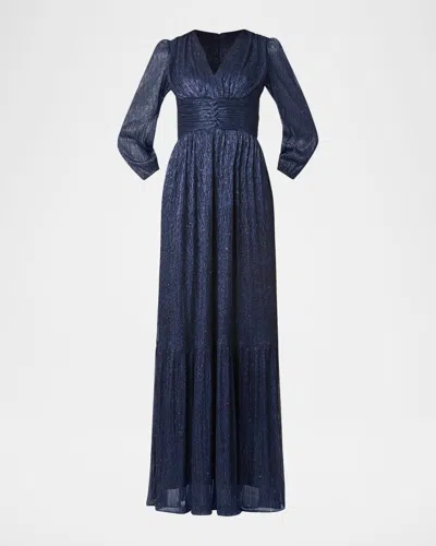 Shoshanna Venus Shimmer Empire Maxi Dress In Blue