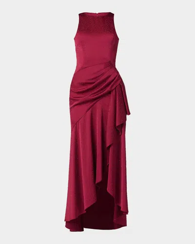Shoshanna Verena Embellished Draped Midi Dress In Red