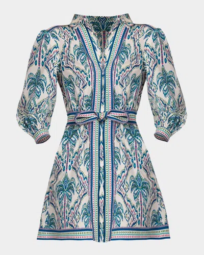 Shoshanna Vesey Floral Tapestry-print Stretch-cotton Mini Shirtdress In Multi