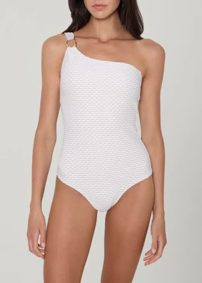 Shoshanna Wave Texture Ring One Shoulder One Piece In White