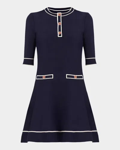 Shoshanna Weston Contrast-trim Knit Mini Dress In Blue