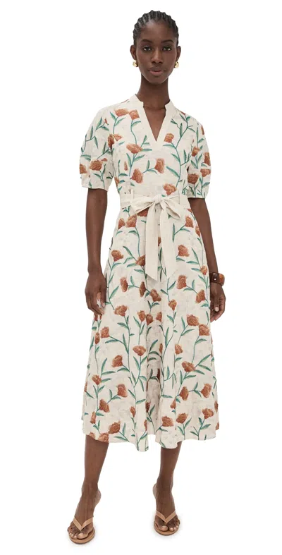 Shoshanna Willow Dress Light Khaki/terracotta/green In White