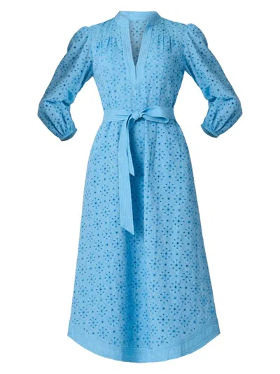 Shoshanna Adele Belted Eyelet-embroidered Midi Dress In Blue
