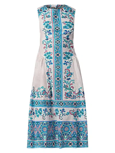 Shoshanna Adele Floral-print Stretch Cotton Midi Dress In Blue