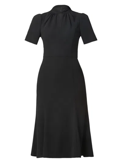 Shoshanna Allegra Cutout Puff-sleeve Crepe Midi Dress In Black