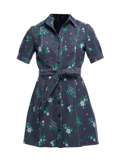 Shoshanna Archie Floral-print Denim Mini Dress In Dark Washlilac