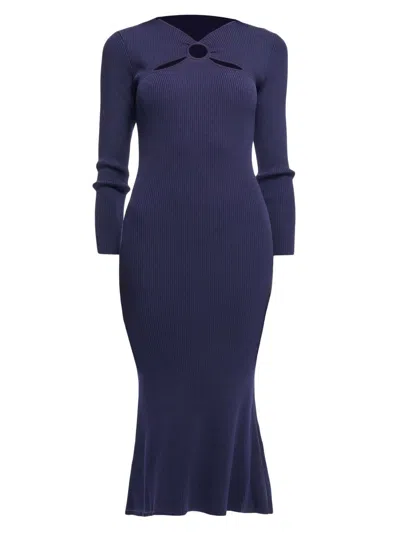 Shoshanna Women's Aston Rib-knit Cut-out Crewneck Midi-dress In Blue