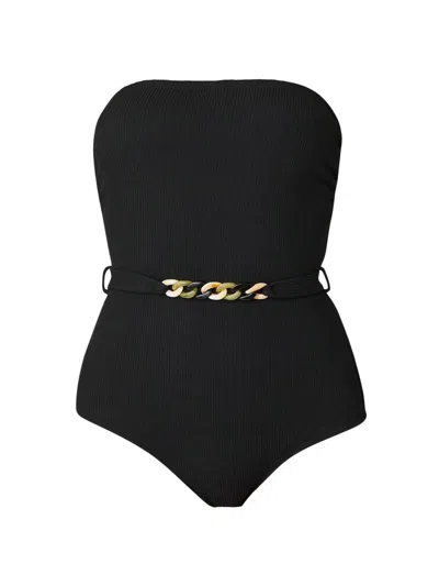 Shoshanna Women's Belted Rib-knit One-piece Swimsuit In Black