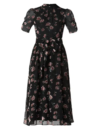Shoshanna Women's Brittany Floral Tie-waist Midi-dress In Black