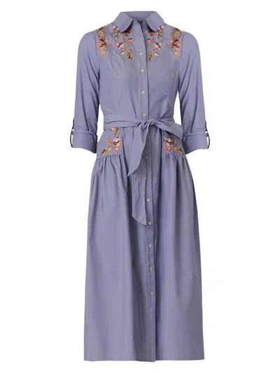 Shoshanna Women's Caldwell Embroidered Pinstriped Shirtdress In Blue