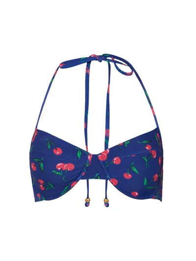 Shoshanna Women's Cherry-printed Bra Halter Bikini Top In Blue