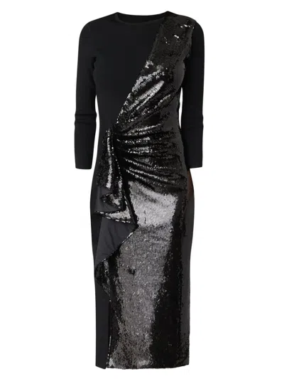 Shoshanna Women's Dela Sequin Ruffle Three-quarter Sleeve Midi-dress In Black