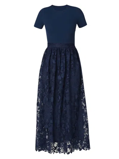 Shoshanna Women's Ella Pieced Knit & Lace Midi-dress In Blue