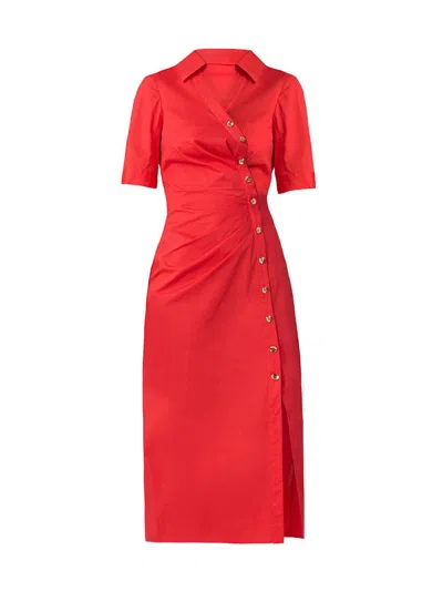 Shoshanna Emmett Stretch Cotton Midi Shirtdress In Red